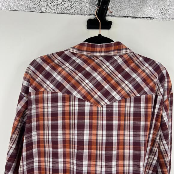 Vintage Wrangler Orange Plaid Button Up Pearl Snap Long Sleeve Western Men XXL - Picture 10 of 11